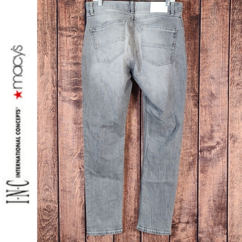 34x30 I.N.C. Mens White Tag Skinny Fit Gray Denim Stretch Jeans Like New